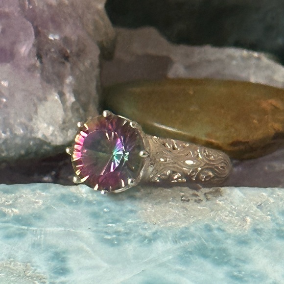 Mystic Quartz high setting sterling silver ring - Picture 2 of 6